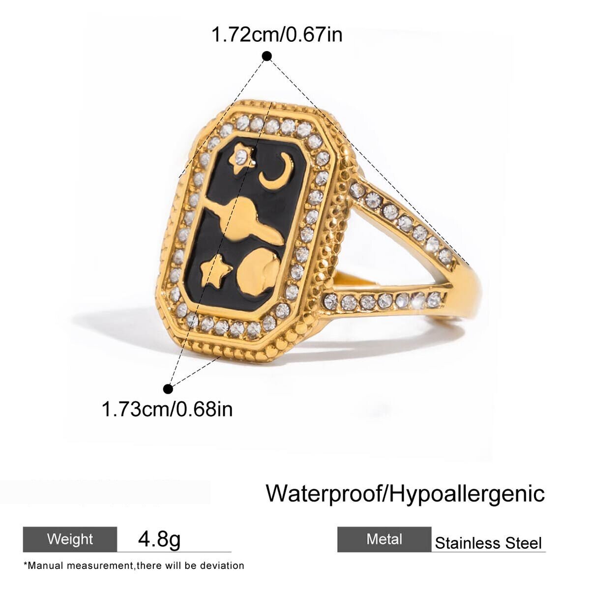 1 Piece Personality Rectangular Stainless Steel Waterproof Gold Color Statement Rings h5 