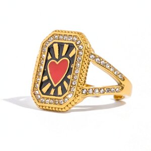 1 Piece Personality Rectangular Stainless Steel Waterproof Gold Color Statement Rings h5