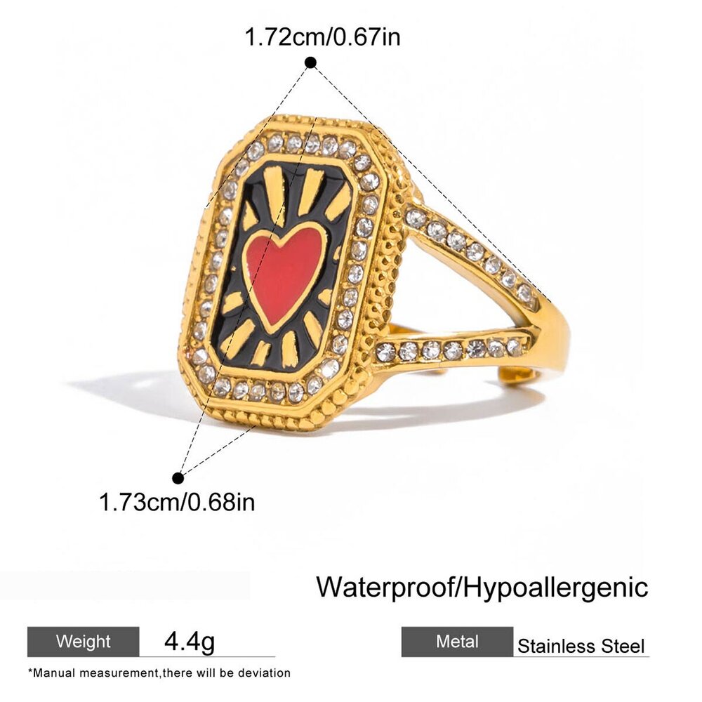 1 Piece Personality Rectangular Stainless Steel Waterproof Gold Color Statement Rings h5Picture2