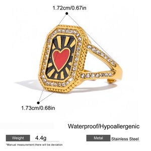 1 Piece Personality Rectangular Stainless Steel Waterproof Gold Color Statement Rings h5 Picture2