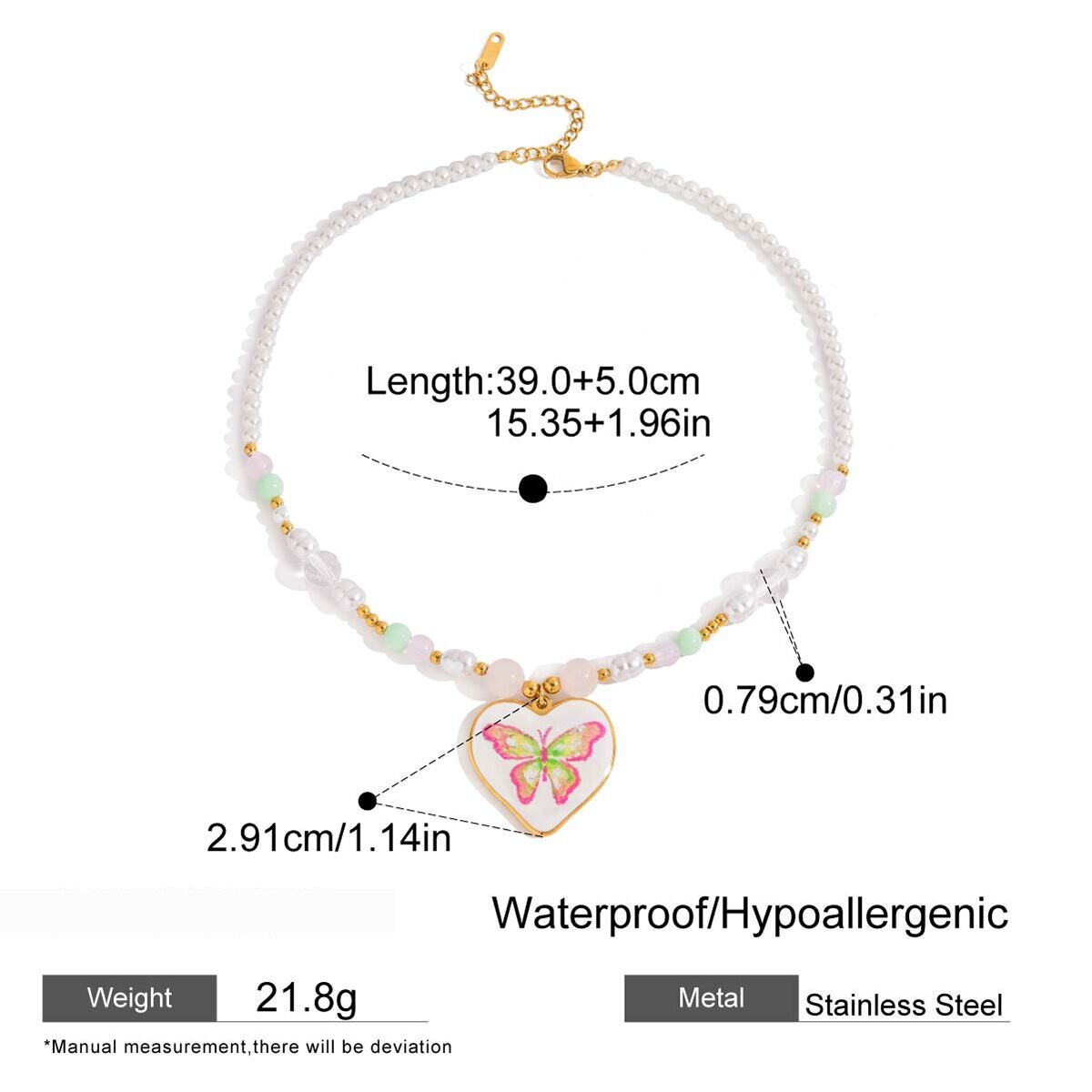 1 Piece Natural Butterfly Stainless Steel Waterproof Gold Color Women's Pendant Necklaces h5 