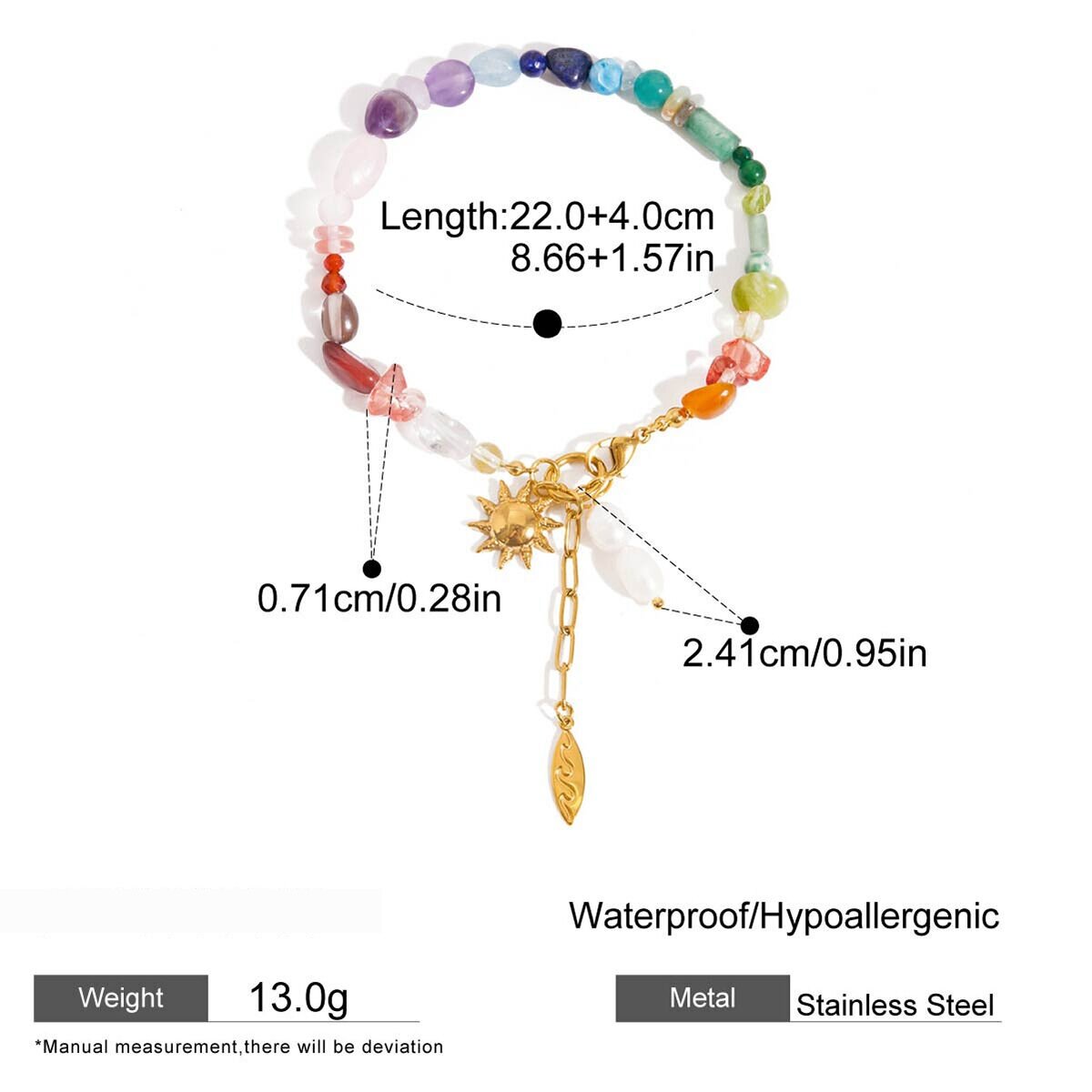 1 Piece Polychrome Beads Stainless Steel Waterproof Gold Color Women's Charm Bracelets h5 Picture2