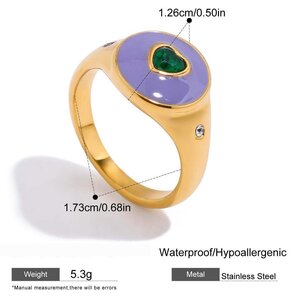 1 Piece Colorful Heart Stainless Steel Waterproof Gold Color Statement Rings h5