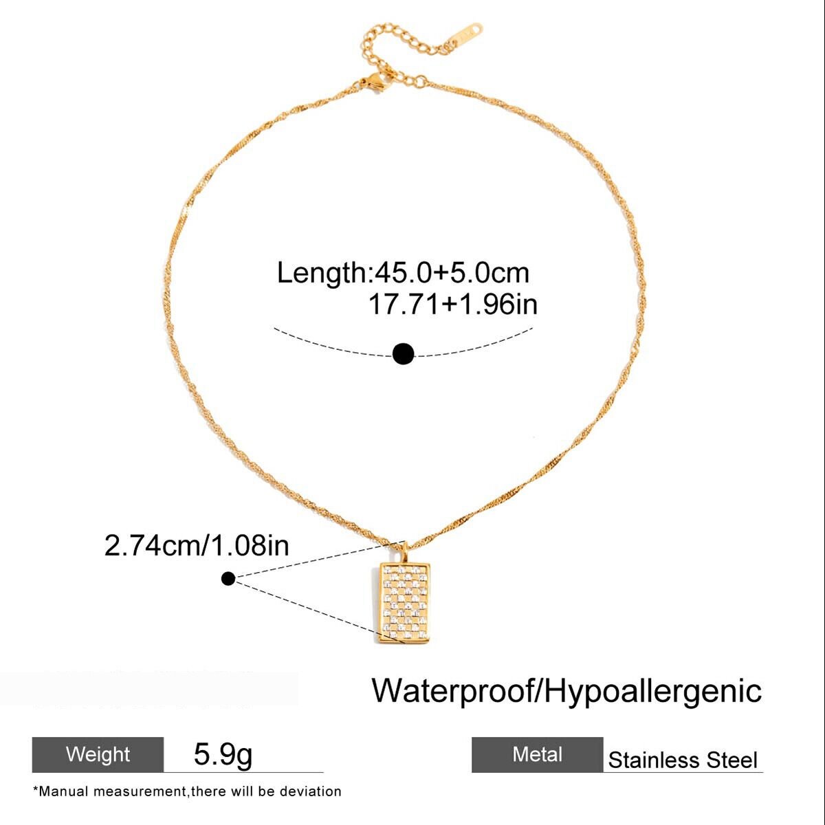 1 Piece Colorant Match Rectangular Stainless Steel Waterproof Gold Color Women's Pendant Necklaces h5 Picture2