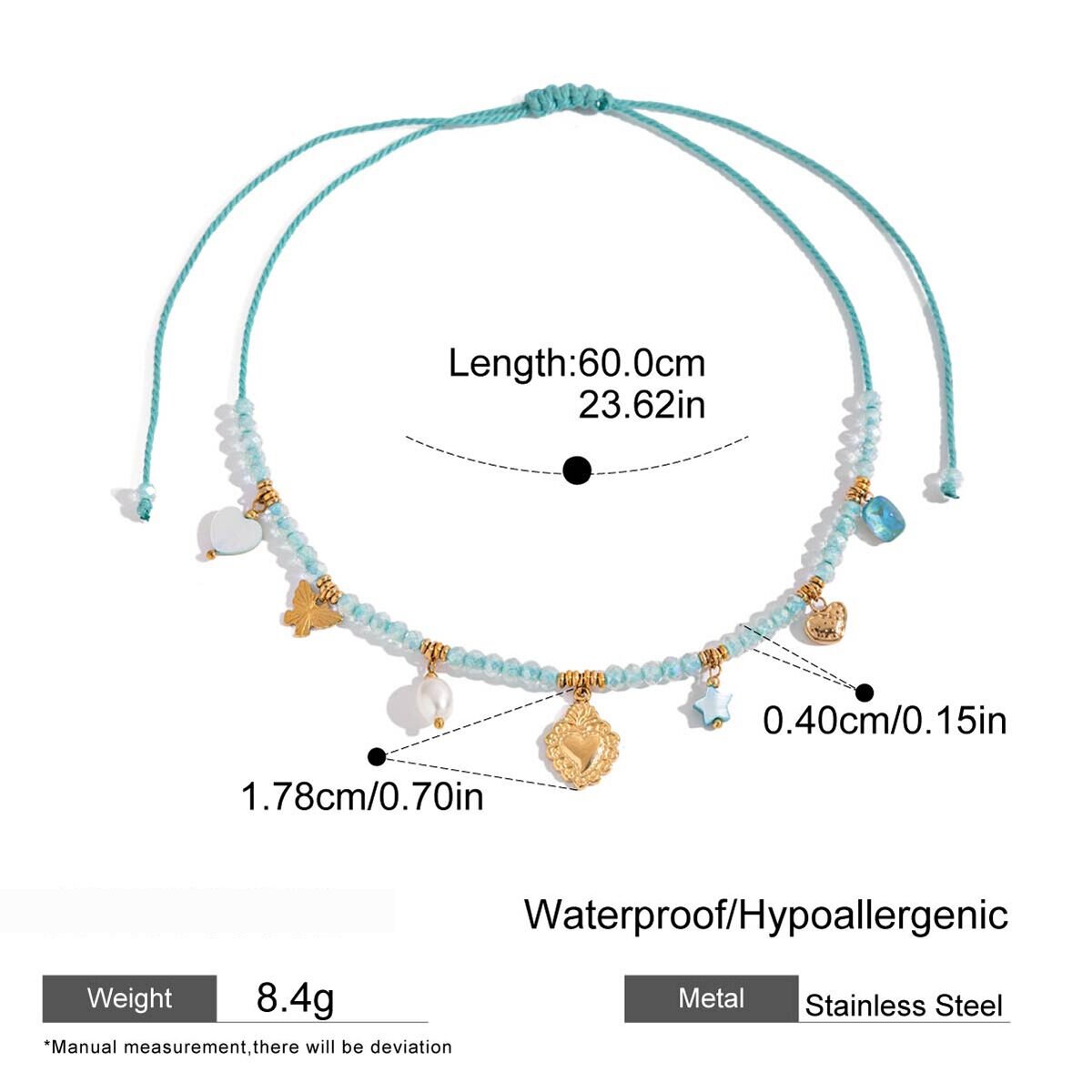 1 Piece Delicate Heart Blue Stainless Steel Waterproof Gold Color Women's Pendant Necklaces h5 Picture2