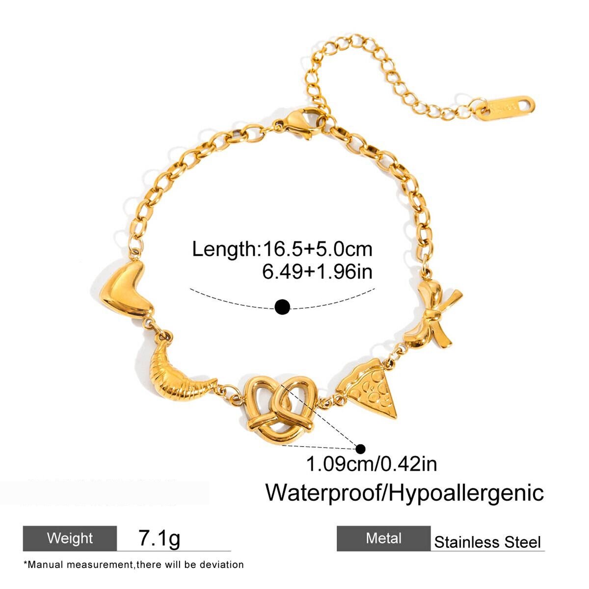 1 Piece Food Shape Stainless Steel Waterproof Gold Color Women's Charm Bracelets Picture2