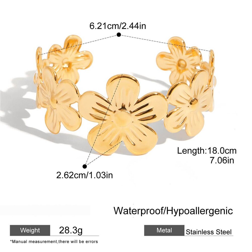 1 Piece Personality Flower Stainless Steel Waterproof Gold Color Women's Bangles h5Picture2