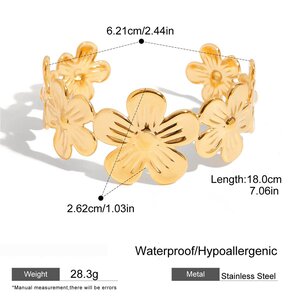 1 Piece Personality Flower Stainless Steel Waterproof Gold Color Women's Bangles h5 Picture2