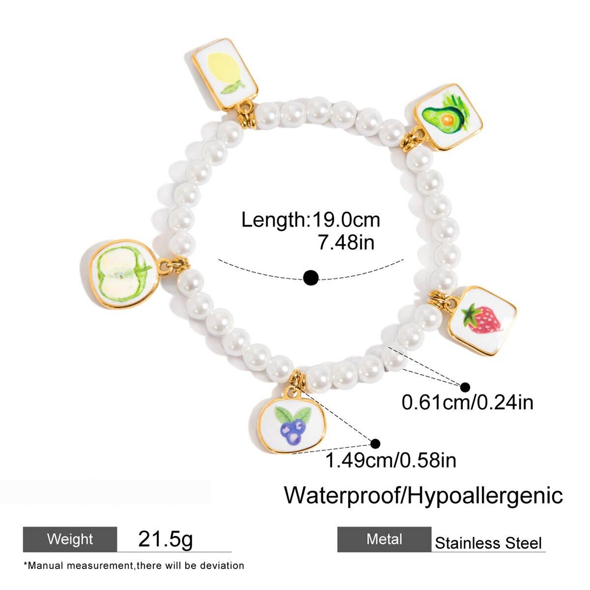 1 Piece Romantic Cherry Stainless Steel Waterproof Gold Color Women's Charm Bracelets Picture2