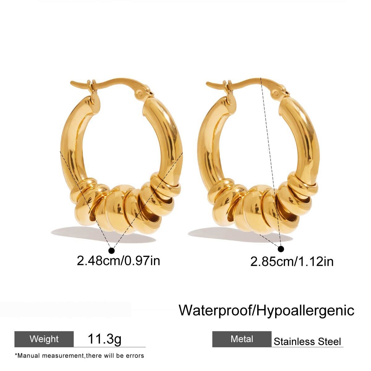 1 Pair Classic Mixed Color Stainless Steel Waterproof Gold Color Women's Hoop Earrings Picture2