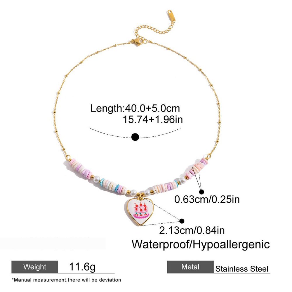 1 Piece Paint Heart Stainless Steel Waterproof Gold Color Women's Pendant Necklaces