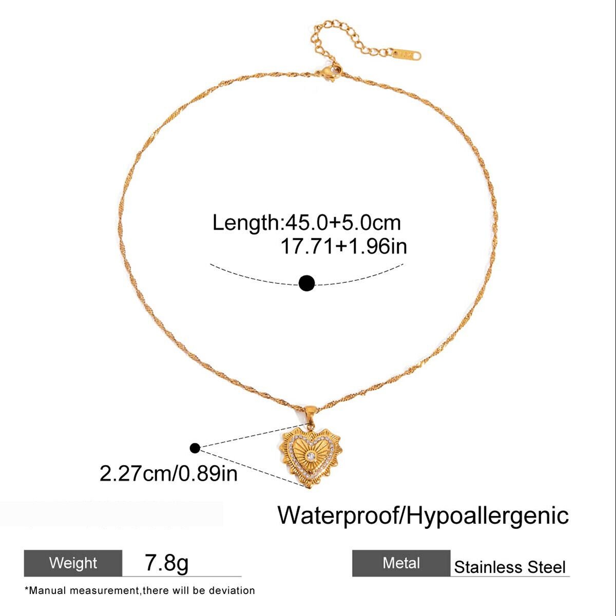 1 Piece Elegant Heart Stainless Steel Waterproof Gold Color Women's Pendant Necklaces h5 Picture2