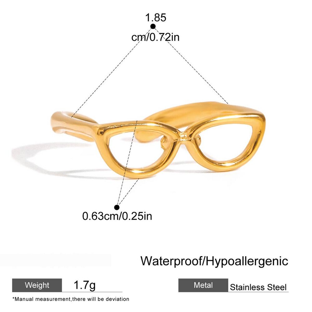 1 Piece Personality Glasses Shape Stainless Steel Waterproof Gold Color Statement Rings h5Picture2