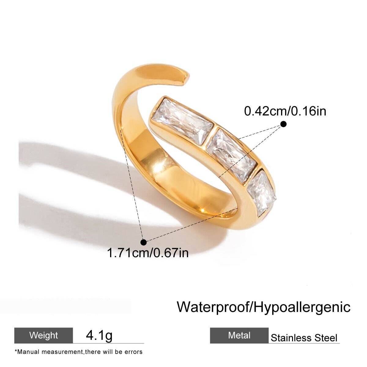 1 Piece Retro Geometric Stainless Steel Waterproof Gold Color Women's Gemstone Rings Picture2