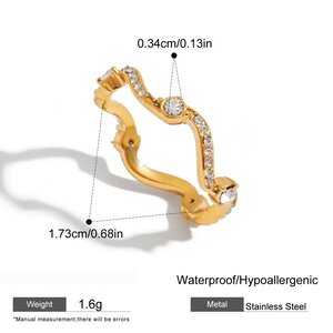 1 Piece Luxurious Series Curve Stainless Steel Waterproof Gold Color Women's Gemstone Rings h5 Picture2