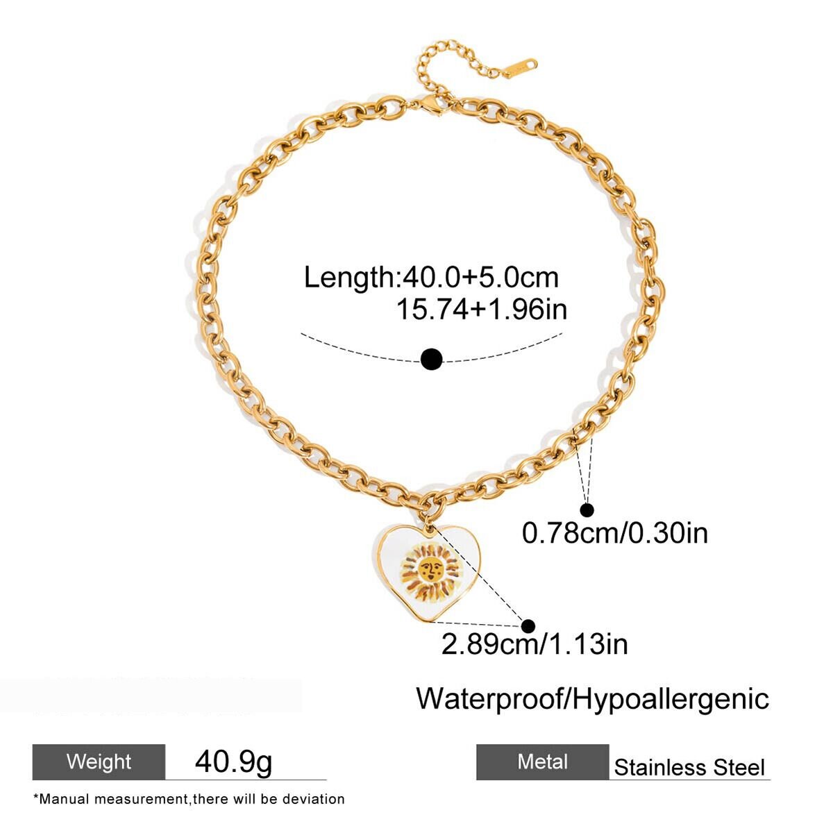 1 Piece Classic Series Paint Sun Stainless Steel Waterproof Gold Color Women's Pendant Necklaces h5 Picture2