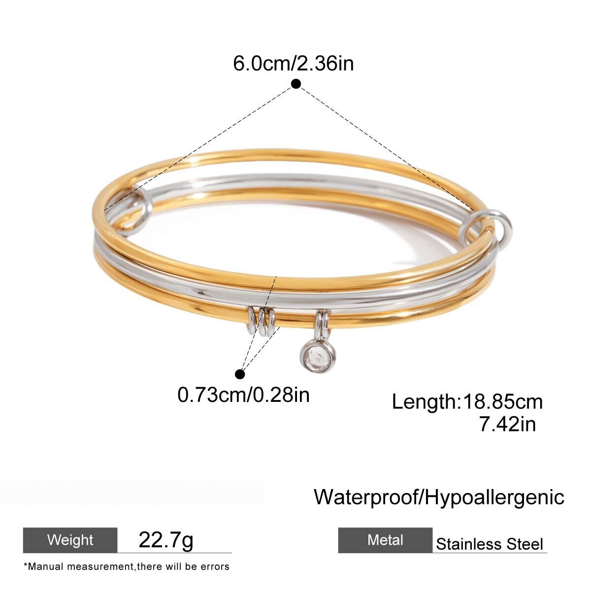 1 Piece Simple Three Layer Circle Stainless Steel Waterproof Gold Color Women's Bangles Picture2