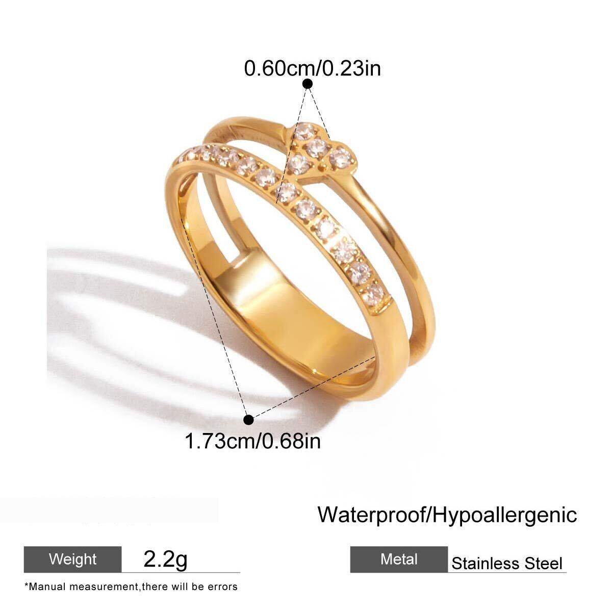 1 Piece Droplet Stainless Steel Waterproof Gold Color Women's Gemstone Rings h5 