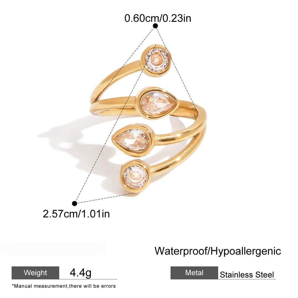 1 Piece Luxurious Droplet Stainless Steel Waterproof Gold Color Women's Gemstone Rings Picture2