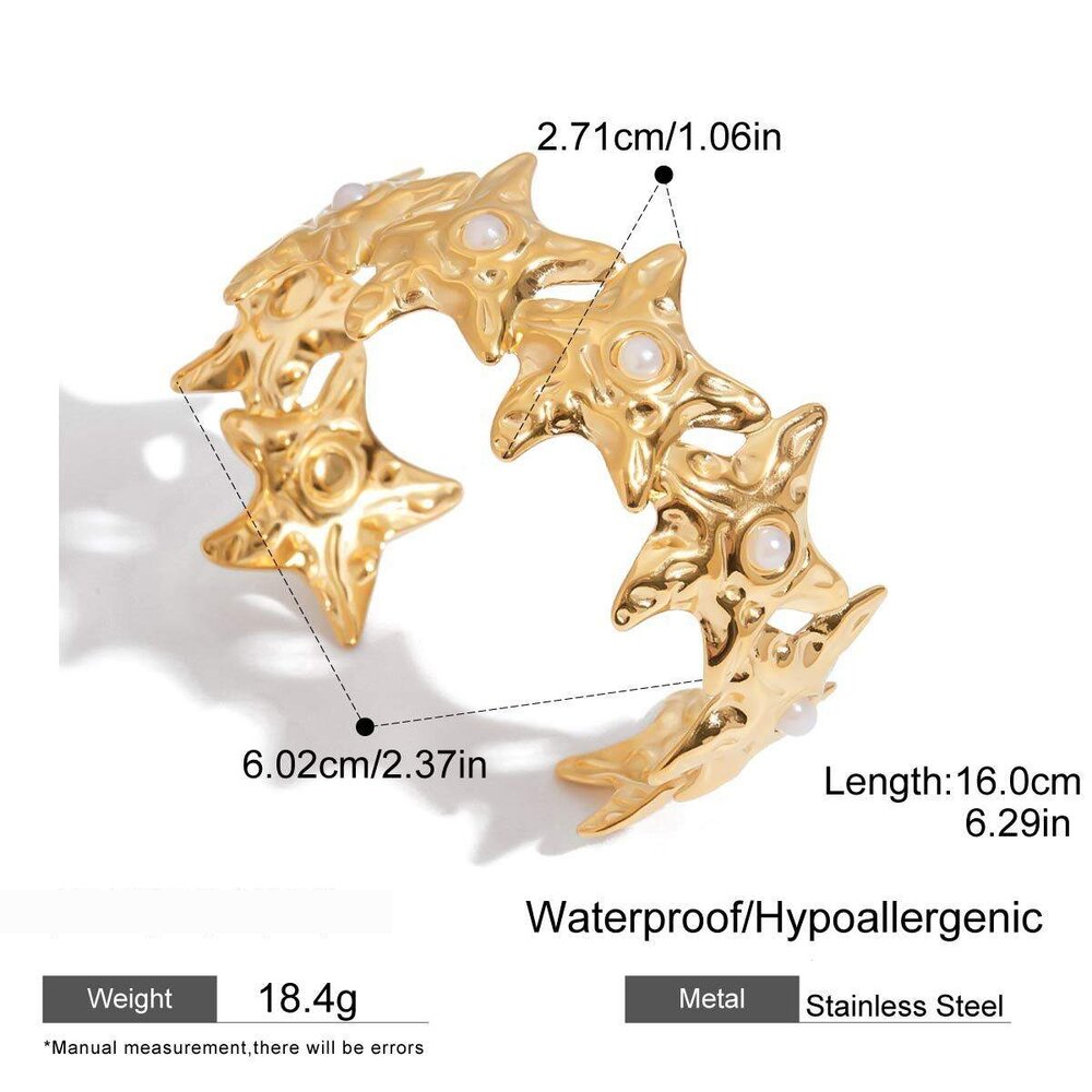 1 Piece Romantic Series Classic Star Stainless Steel Waterproof Gold Color Women's Bangles Picture2