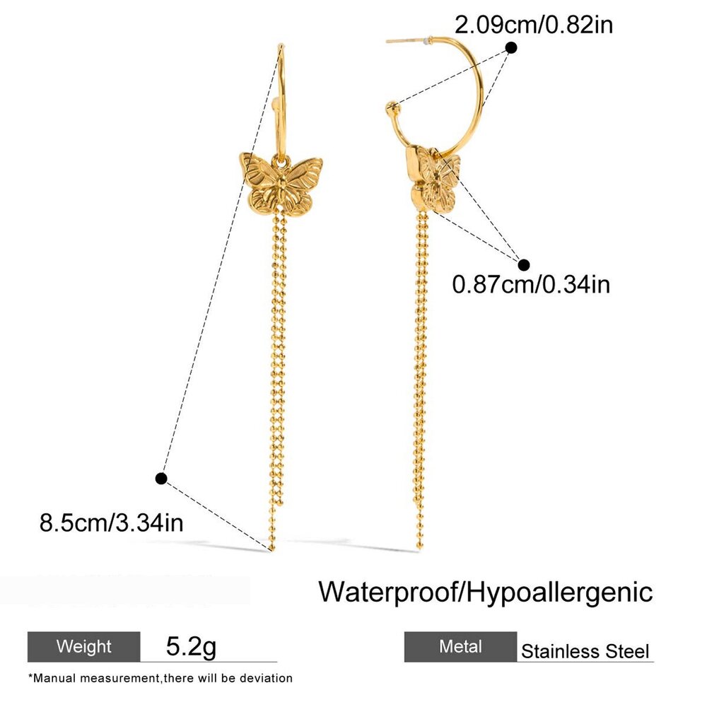 1 Pair Romantic Series Sweet Butterfly Tassels Stainless Steel Waterproof Gold Color Women's Drop Earrings Picture2