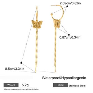 1 Pair Romantic Series Sweet Butterfly Tassels Stainless Steel Waterproof Gold Color Women's Drop Earrings h5 Picture2