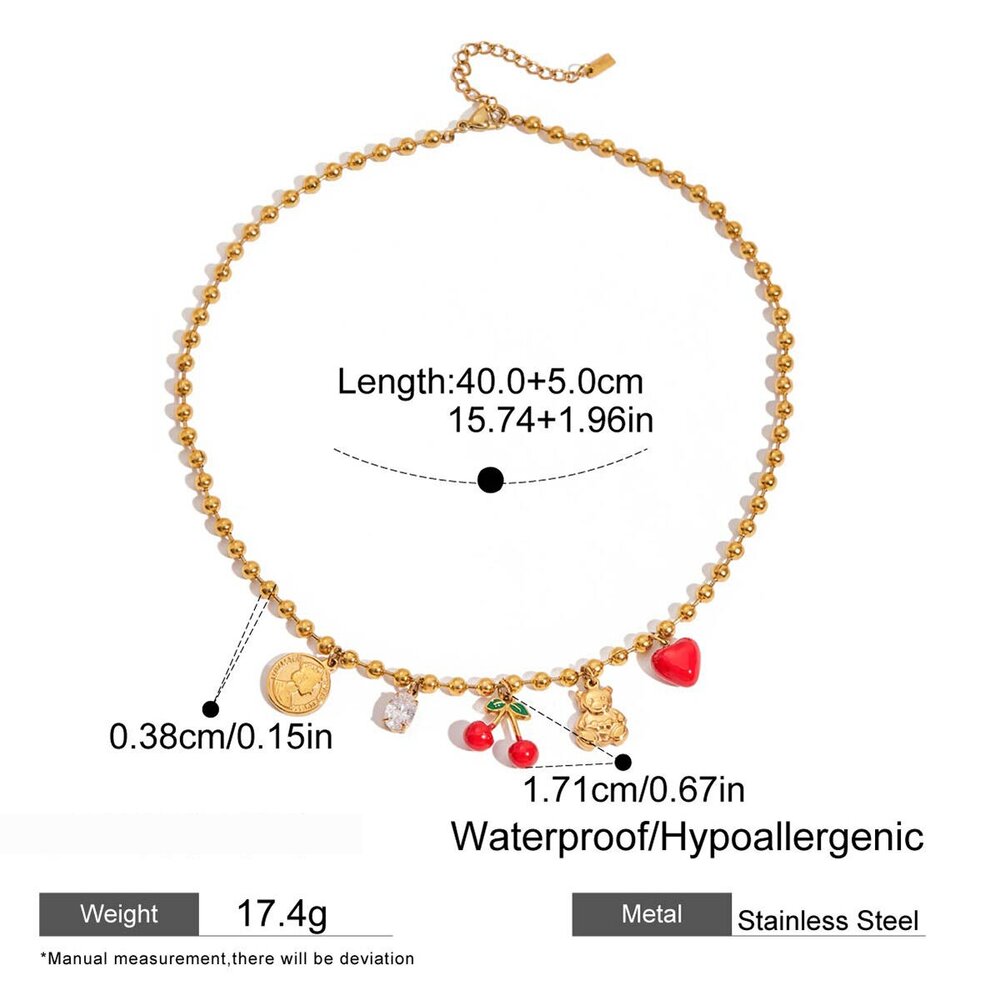 1 Piece Natural Cherry Stainless Steel Waterproof Gold Color Women's Pendant Necklaces Picture2