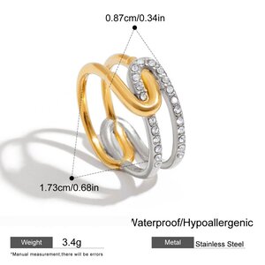 Anelli Da Donna In Acciaio Inossidabile, Impermeabili, Color Oro, Con Pietre Preziose, Serie Classica Geometrica, 1 Pezzo h5 Immagine2