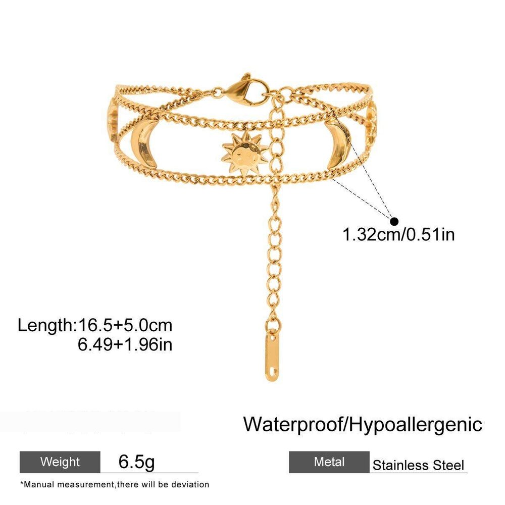 1 Piece Luxurious Series Retro Sun&Moon Stainless Steel Waterproof Gold Color Women's Chain Bracelets Picture2