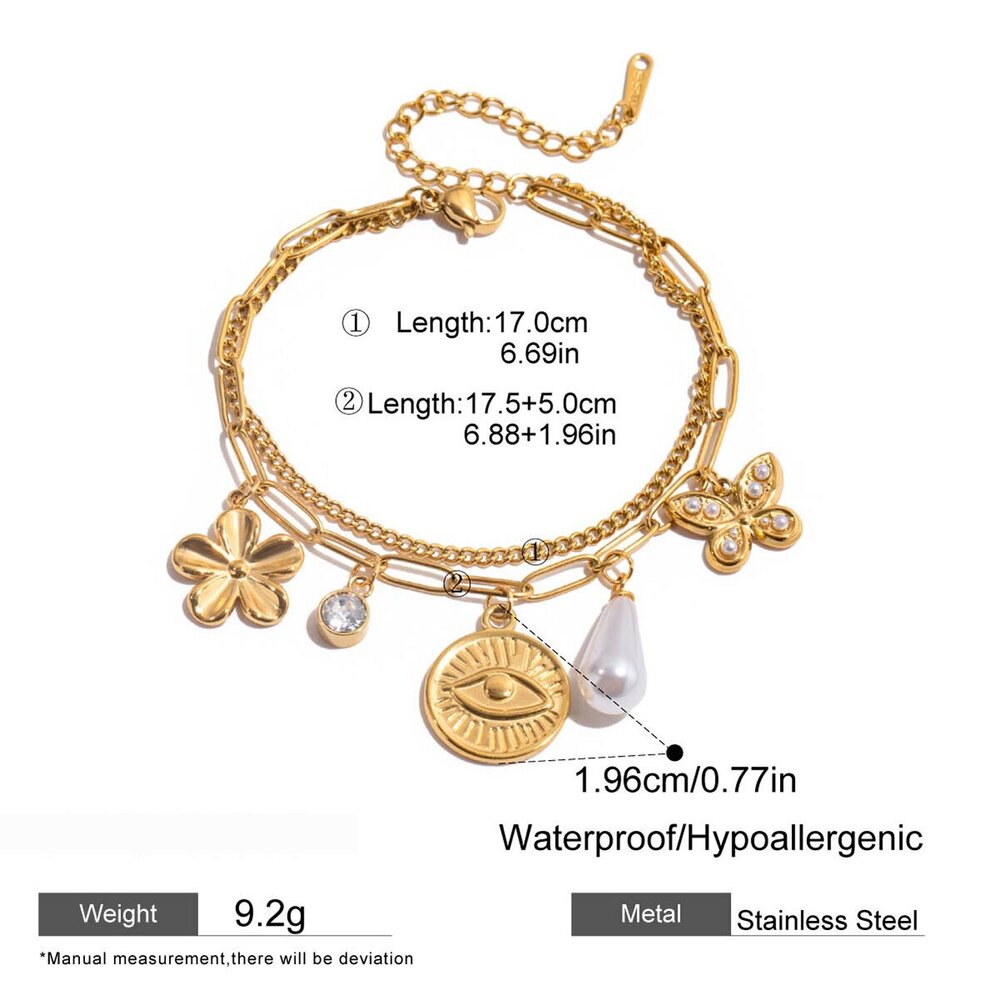 1 Stück Urlaubsherz-Armband Aus Edelstahl, Wasserdicht, Goldfarben, Damen-Charm