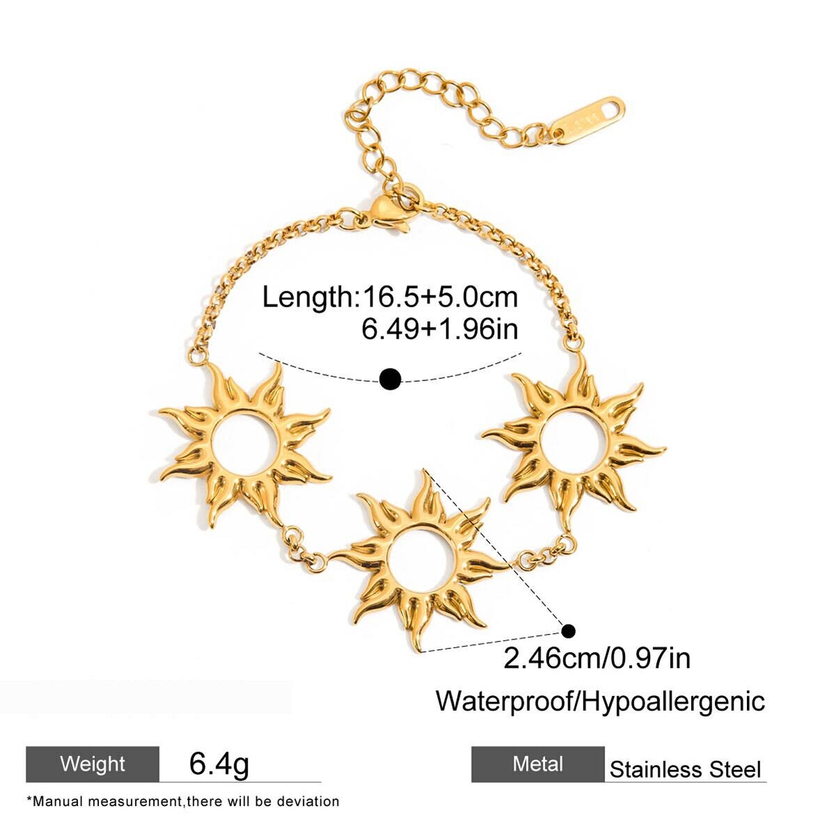 1 Pair Classic Series Classic Sun Stainless Steel Waterproof Gold Color Women's Earring Sets 