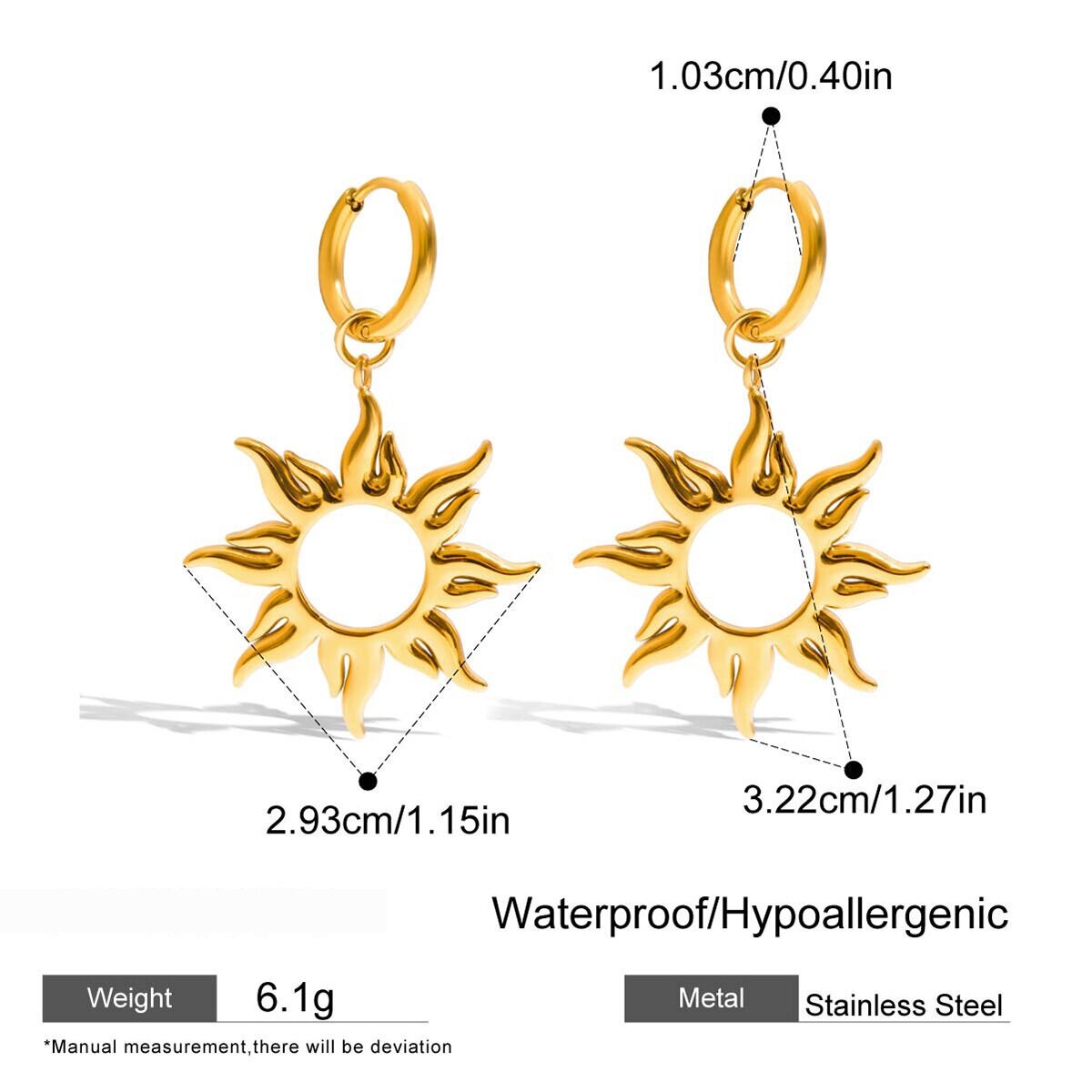 1 Paar Ohrring-Sets Der Classic Series Classic Sun Aus Wasserdichtem Edelstahl In Goldfarbe Für Damen h5 