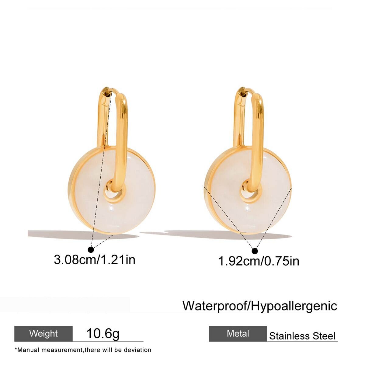 1 Paar Elegante, Waterdichte, Goudkleurige, Ringvormige Oorringen Van Roestvrij Staal Voor Dames. Afbeelding2