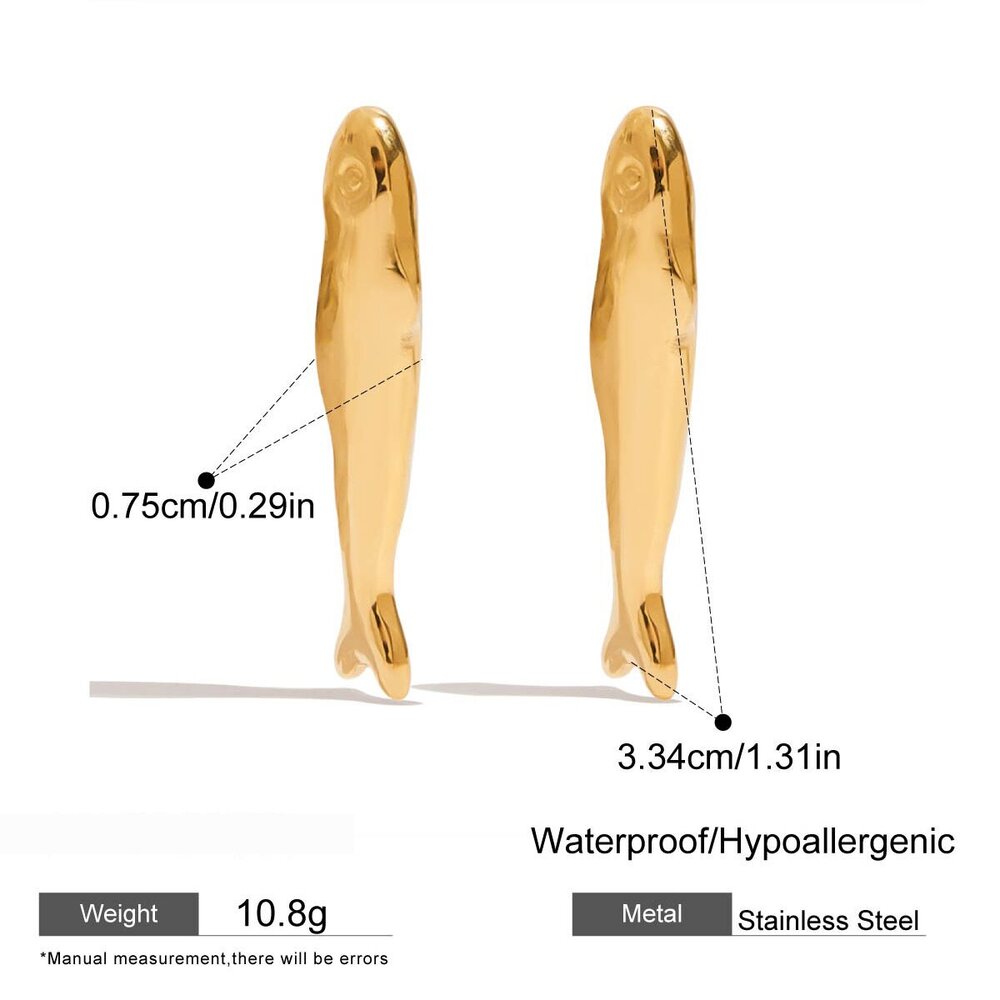 1 Pair Fish Stainless Steel Gold Color Women's Drop Earrings