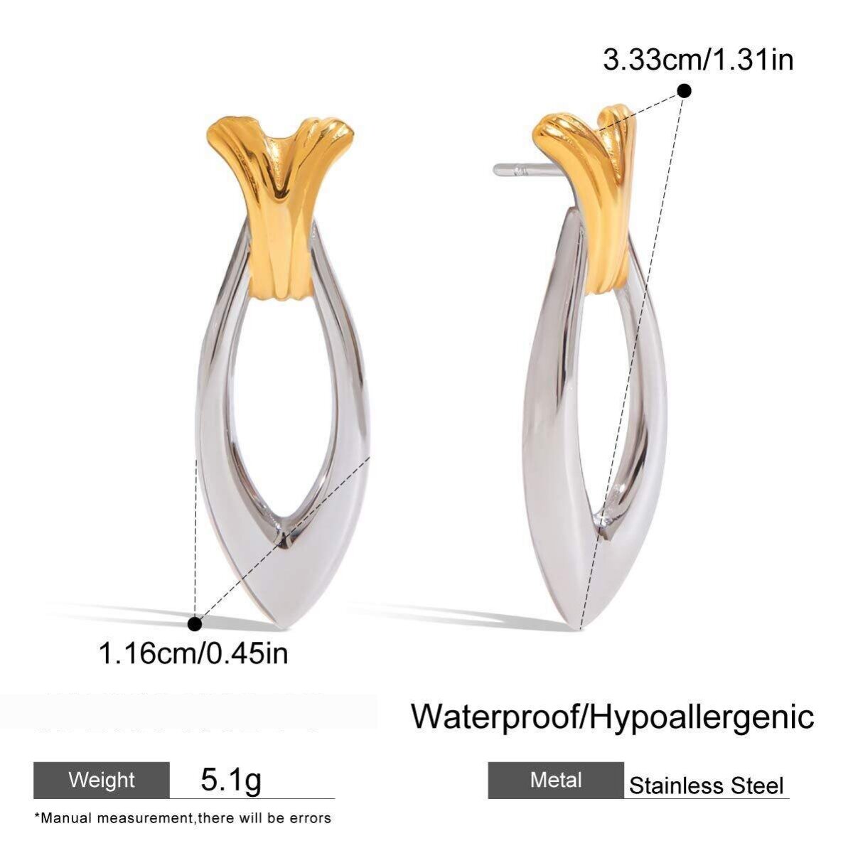 1 Pair Personality Fish Stainless Steel Waterproof Gold Color Women's Stud Earrings Picture2