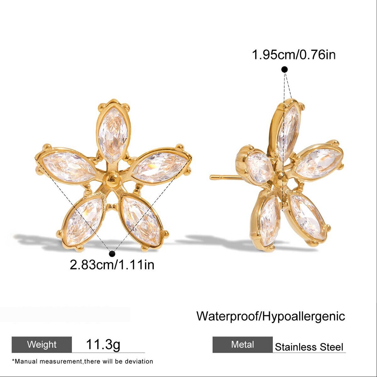 1 Pair Romantic Series Sweet Flower Stainless Steel Waterproof Gold Color Women's Stud Earrings h5 Picture2