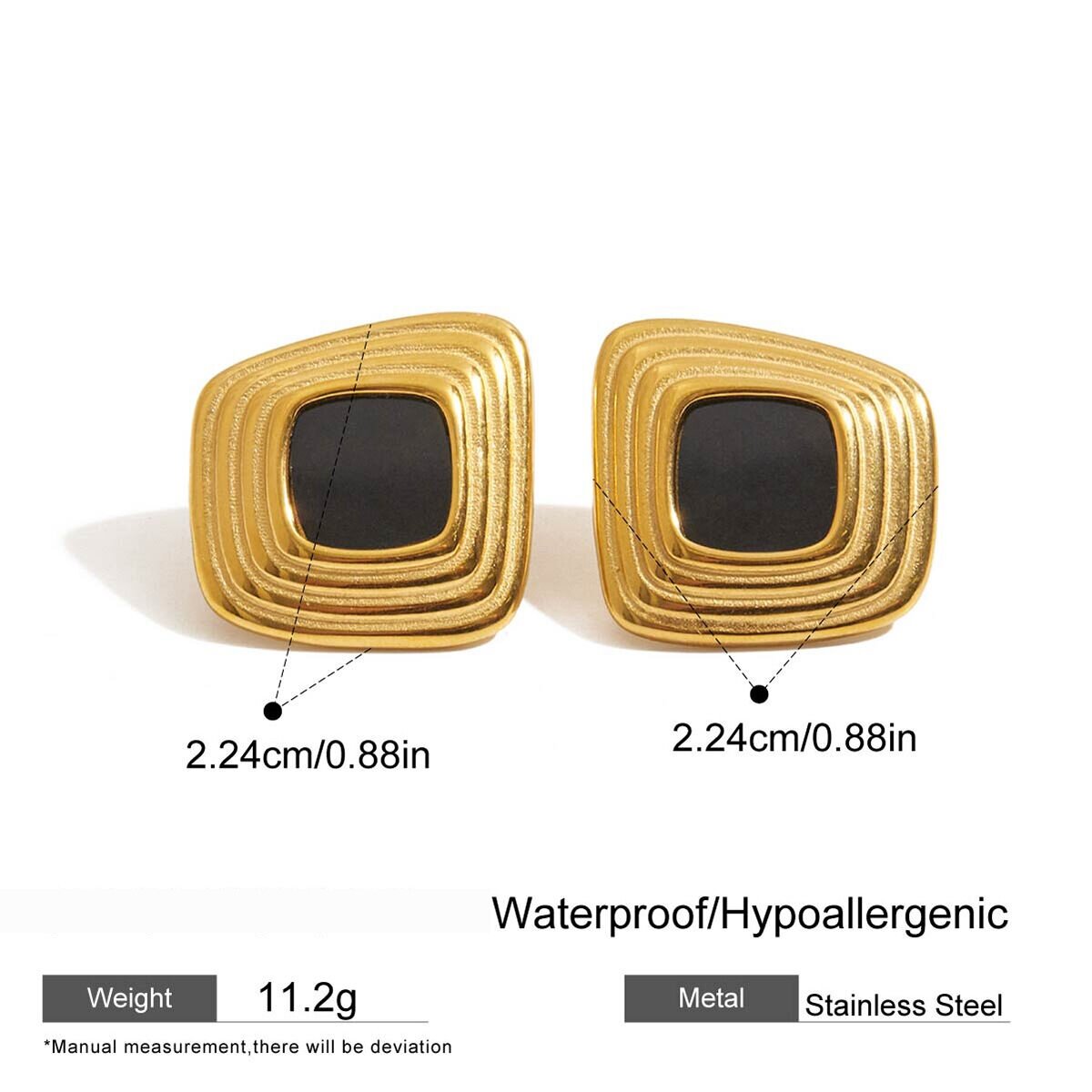 1 Pair Classic Series Elegant Rectangular Stainless Steel Waterproof Gold Color Women's Stud Earrings h5 