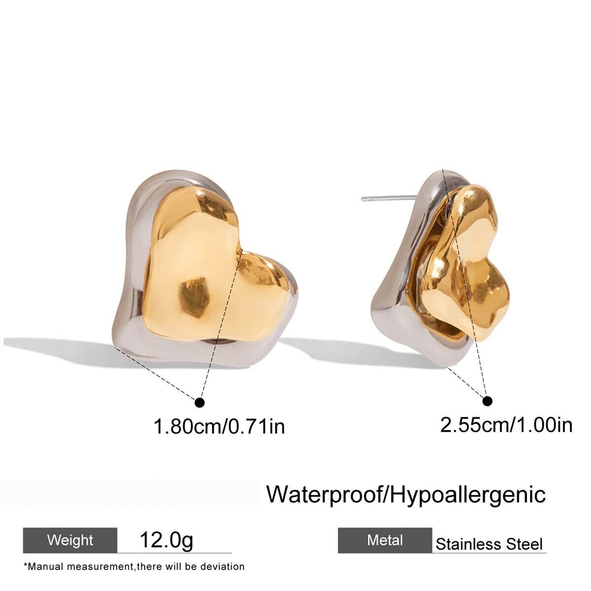 1 Pair Simple Series Sweet Heart Stainless Steel Waterproof Gold Color Women's Stud Earrings h5 Picture2