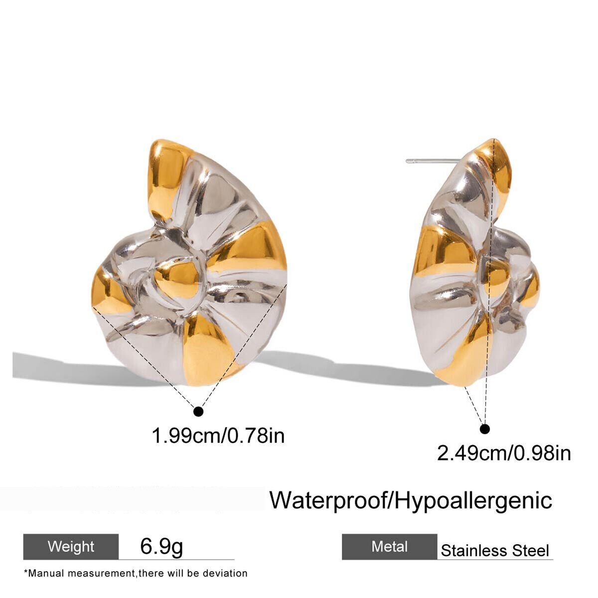 1 Pair Fashionable Shell Stainless Steel Waterproof Gold Color Women's Stud Earrings h5 Picture2