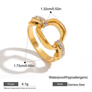1 Pair Luxurious Series Stainless Steel Waterproof Gold Color Women's Gemstone Rings h5 Picture2