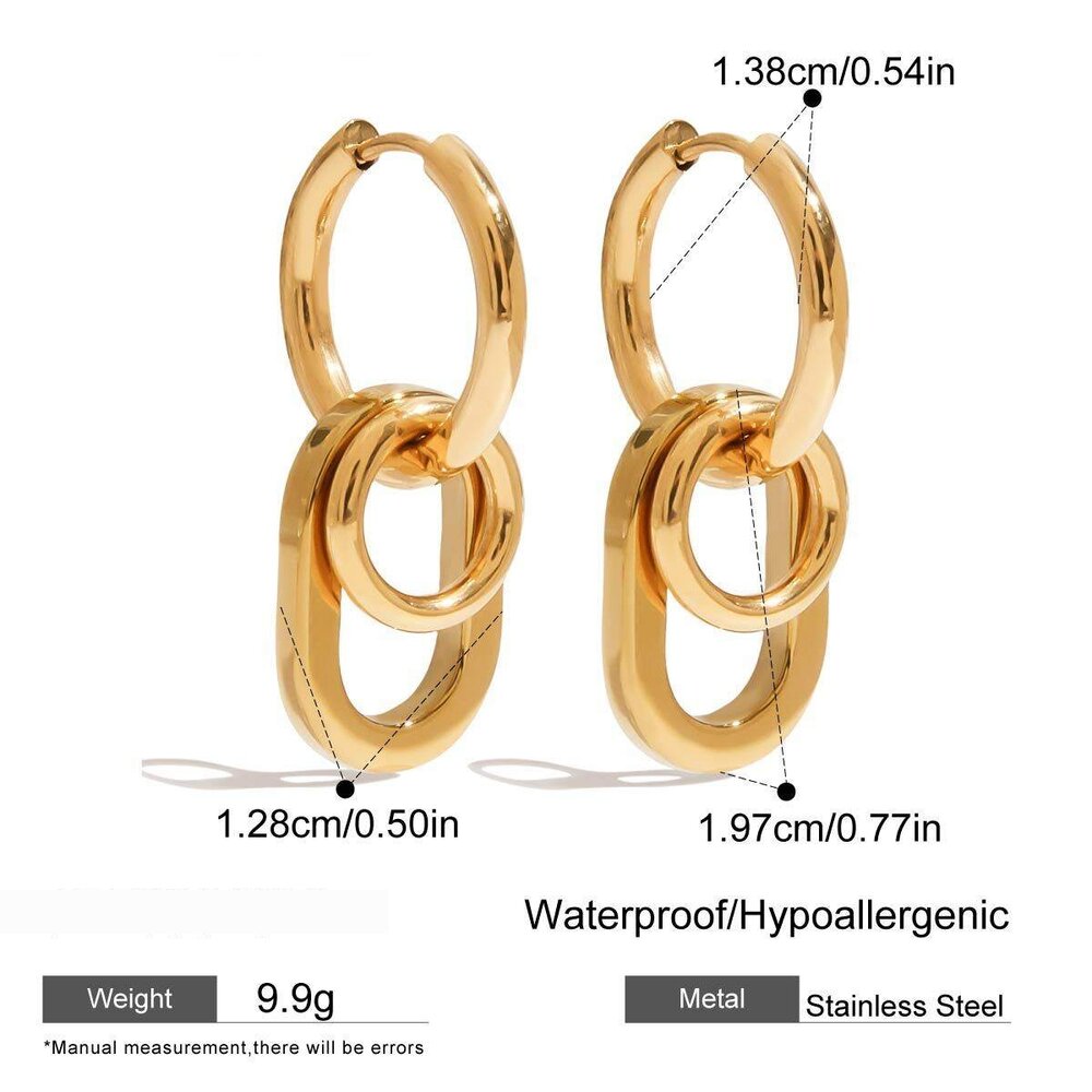 1 Pair Personality Round Stainless Steel Waterproof Gold Color Women's Drop Earrings Picture2