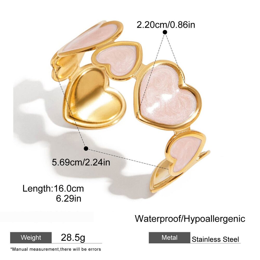1 Piece Romantic Series Pink Heart Stainless Steel Waterproof Gold Color Women's Bangles Picture2