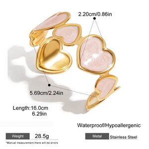 1 Piece Romantic Series Pink Heart Stainless Steel Waterproof Gold Color Women's Bangles h5 Picture2