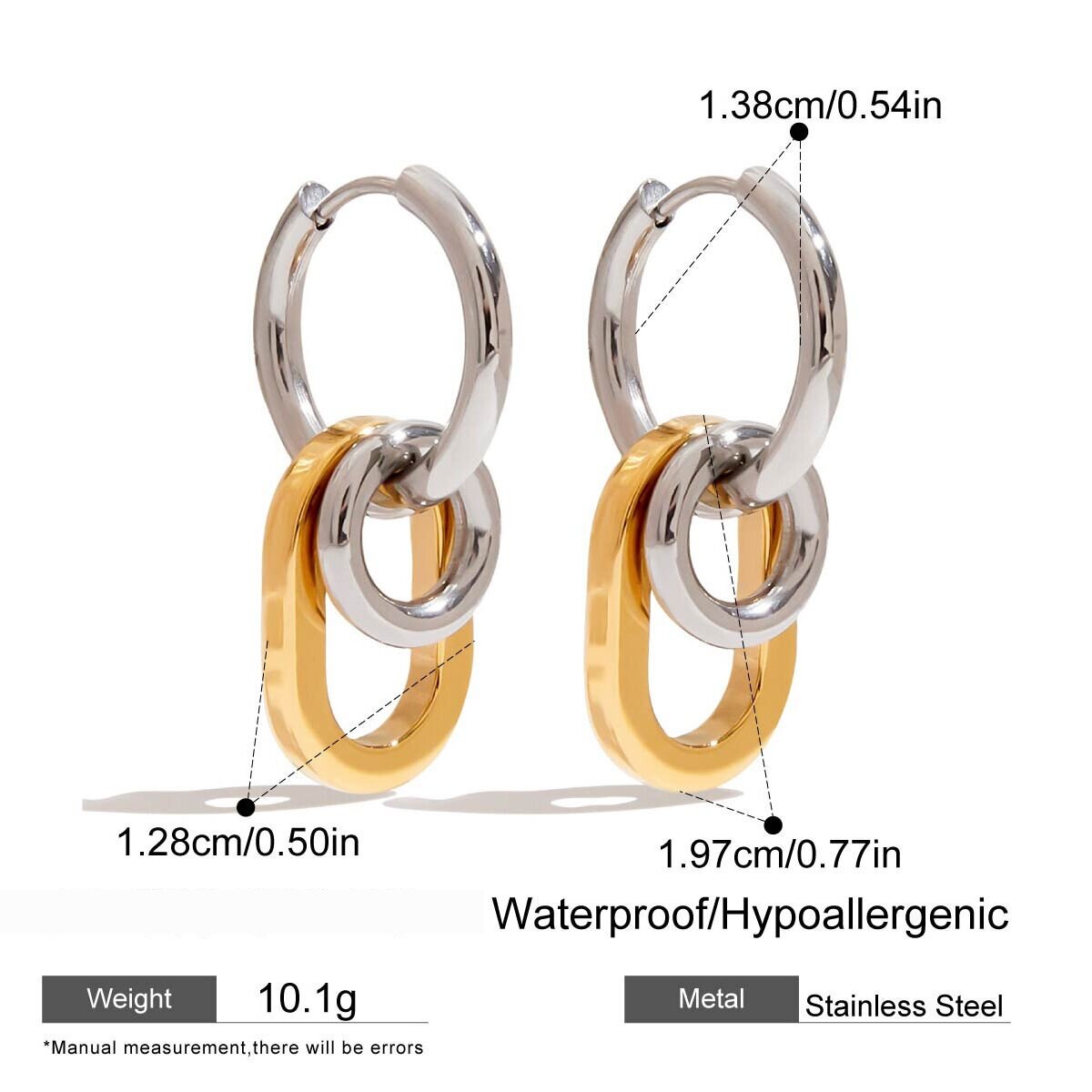 1 Par De Pendientes Colgantes Redondos De Acero Inoxidable Resistentes Al Agua De Color Dorado Para Mujer h5 Imagen2