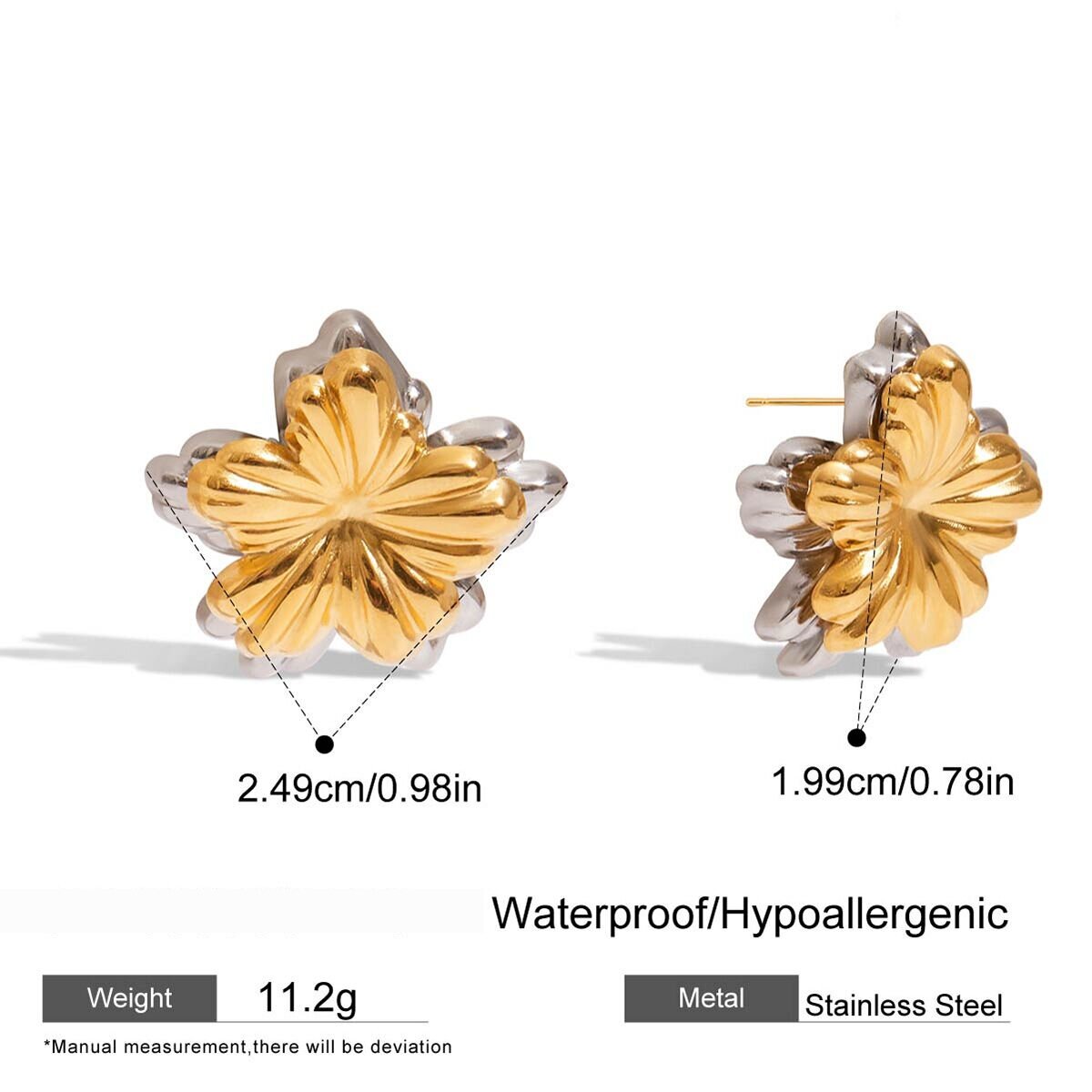 1 Pair Classic Series Flower Stainless Steel Waterproof Gold Color Women's Stud Earrings Picture2