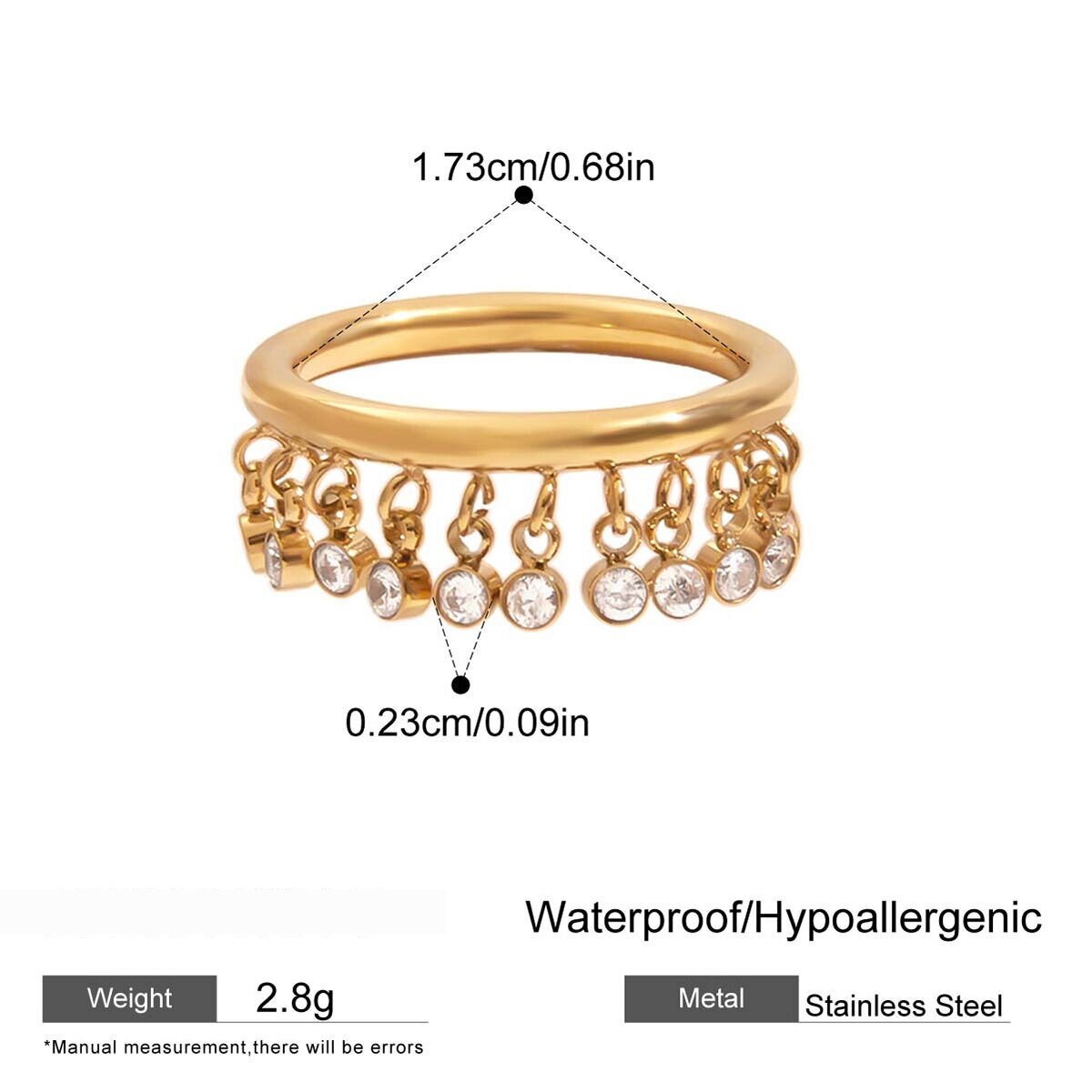 1 Stück Luxuriöse Serie Original Design Quaste Edelstahl Gold Farbe Damen Edelstein Ringe 