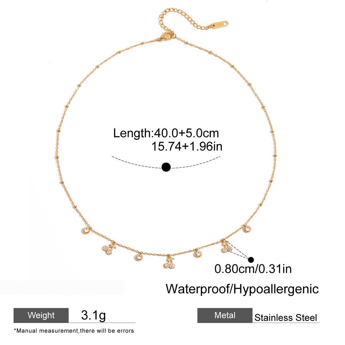 1 Piece Romantic Series Cherry Stainless Steel Waterproof Gold Color Women's Pendant Necklaces h5 Picture2
