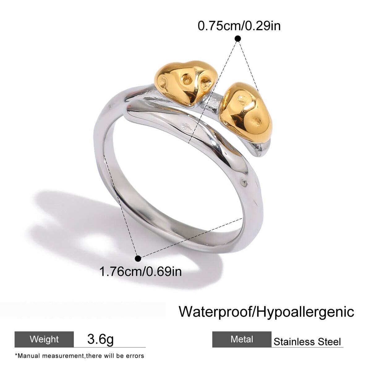 1 Piece Simple Series Heart Stainless Steel Waterproof Gold & Silver Color Statement Rings Picture2