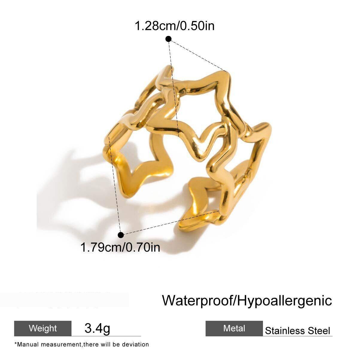 1 Piece Classic Star Stainless Steel Waterproof Gold Color Statement Rings h5 