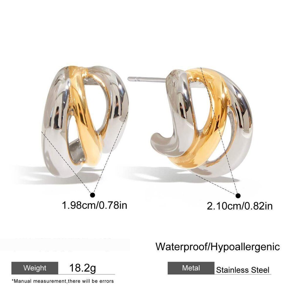 1 Pair Simple Series Twist Stainless Steel Waterproof Gold Color Women's Hoop Earrings Picture2